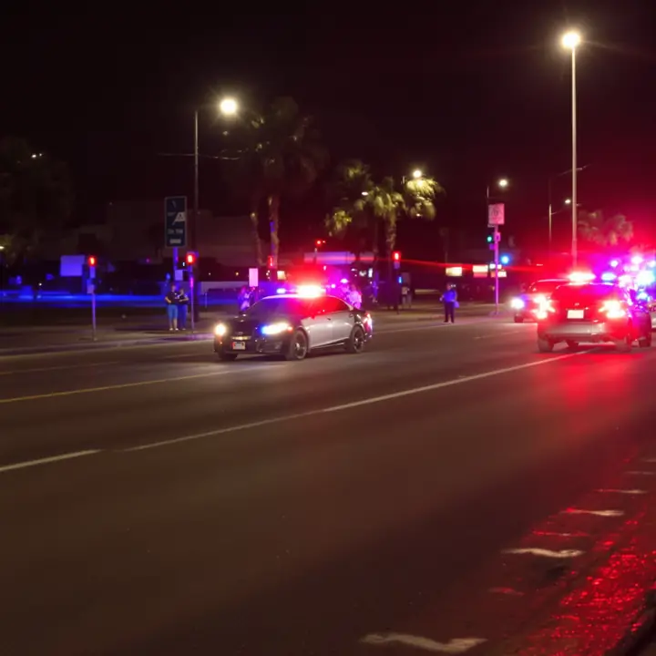 Police lights at a traffic stop on a Phoenix street