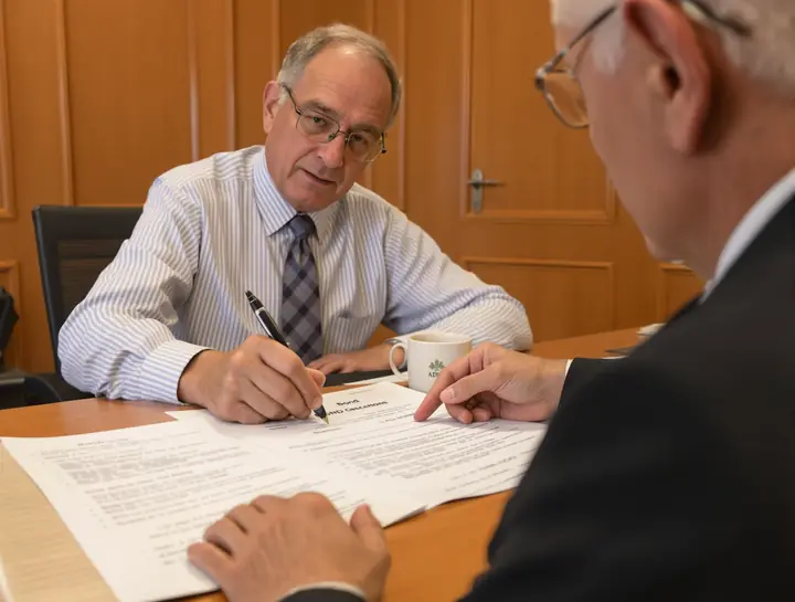 Going over bond papers with a father