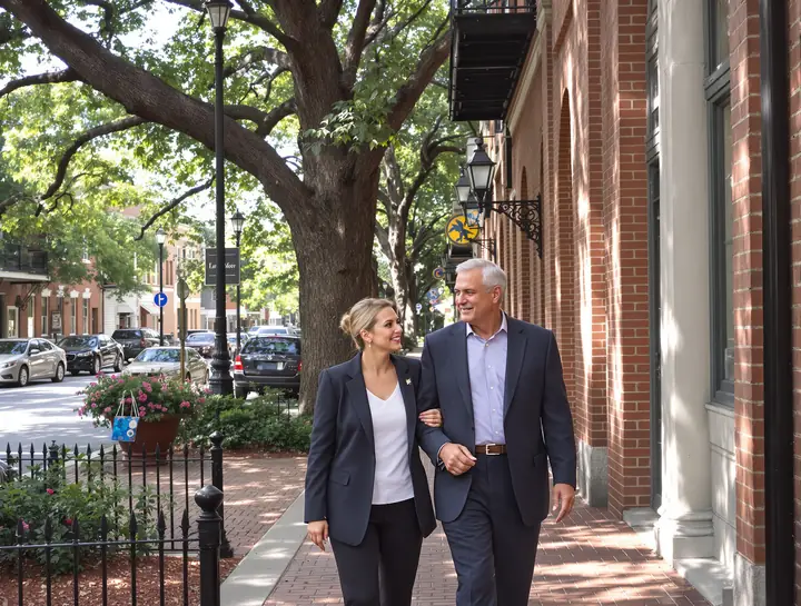 Walking with a father and son to court downtown