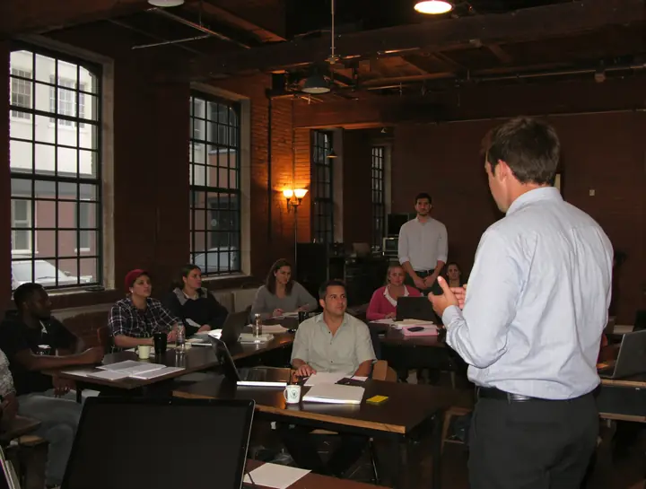 An evening class for working adults in the old mill building