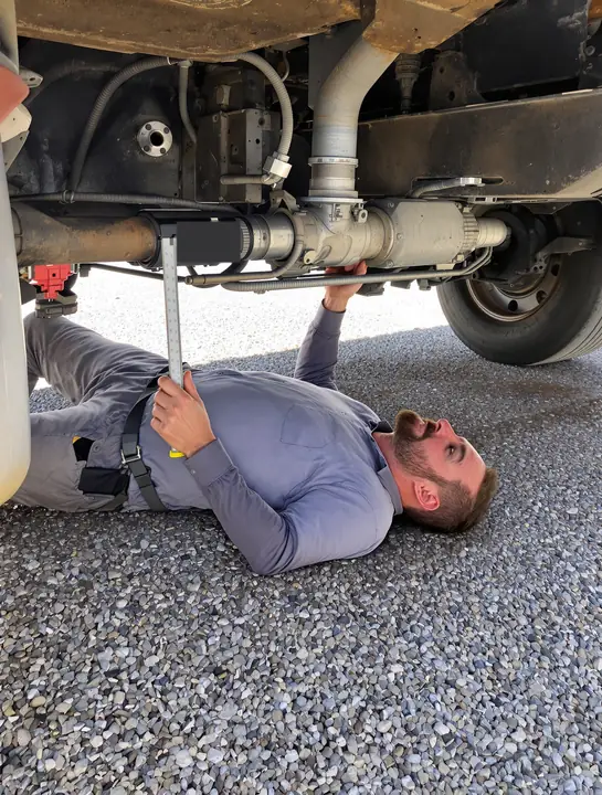 Measuring air brake pushrod stroke under a trailer