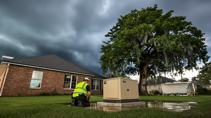 New generator beside a brick ranch house