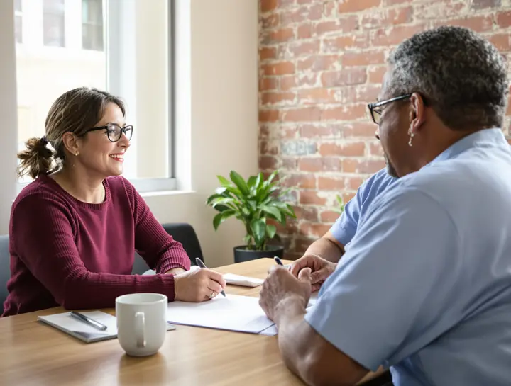A first meeting with a home care worker at our downtown Oakland office