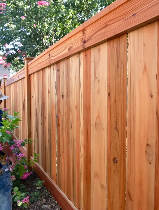 Cedar privacy fence with a top cap in Kyle