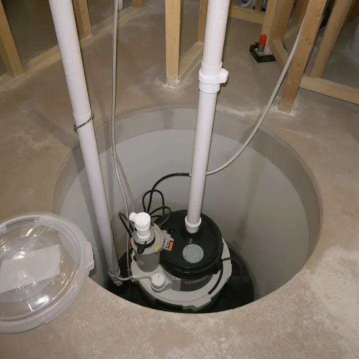New sump pump in a basin with a check valve
