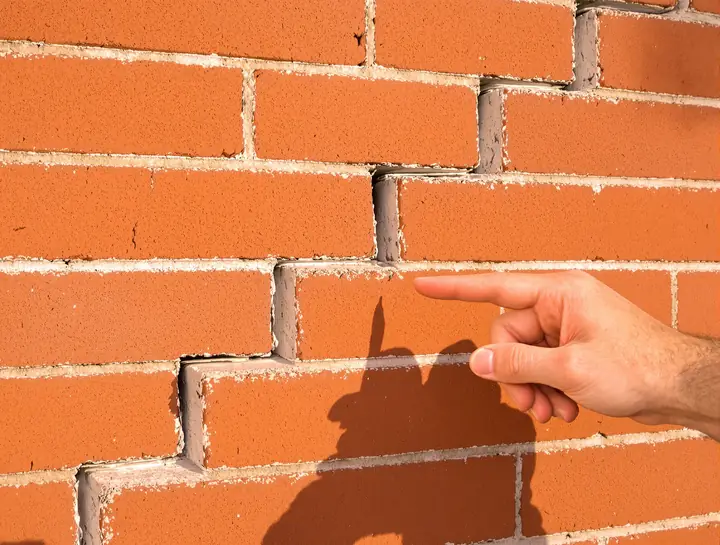 Stair step crack through the mortar of a brick wall