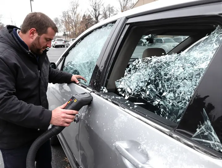 Vacuuming broken tempered glass out of a car door