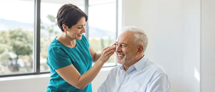 Audiologist and patient talking about results