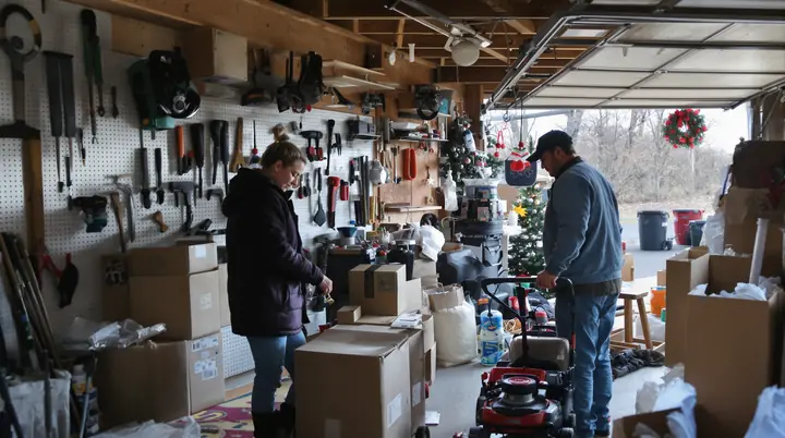 A brother and sister sorting their late mother's garage