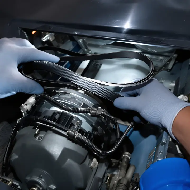 Checking a blower belt inside a rooftop unit
