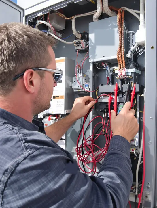 Technician testing a contactor with a multimeter
