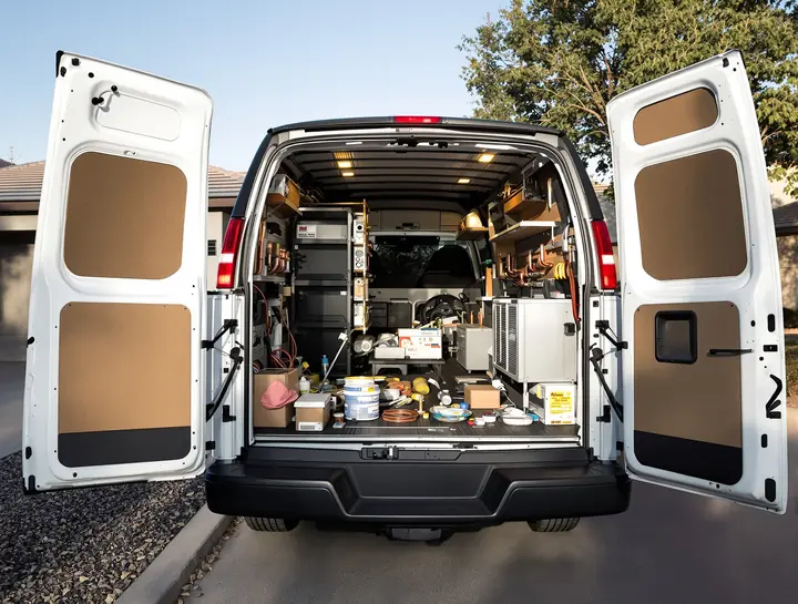 Service van stocked with parts