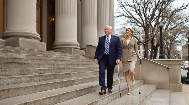 Leaving the courthouse after a hearing