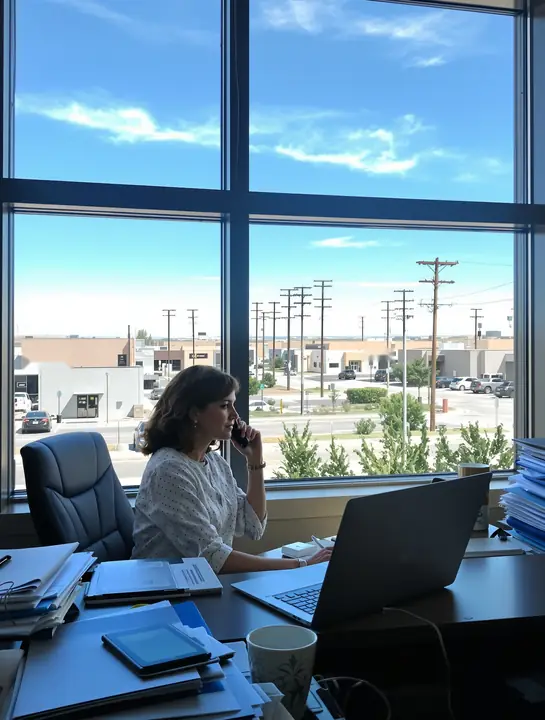 Agent on the phone at her desk sending a certificate