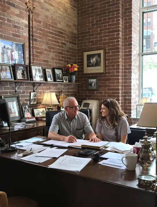 Walt Vogt at his oak desk in the Lincoln office