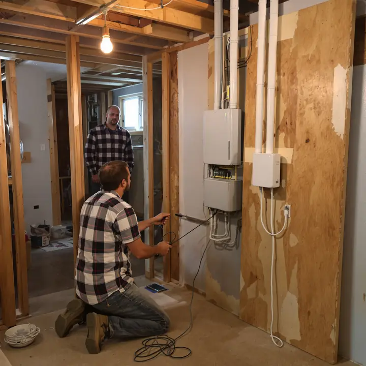 Mounting the fiber box and WiFi router next to the power panel in a Waterloo basement