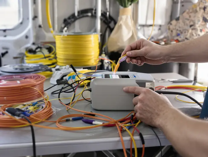 Fusion splicing fiber strands in the back of the van