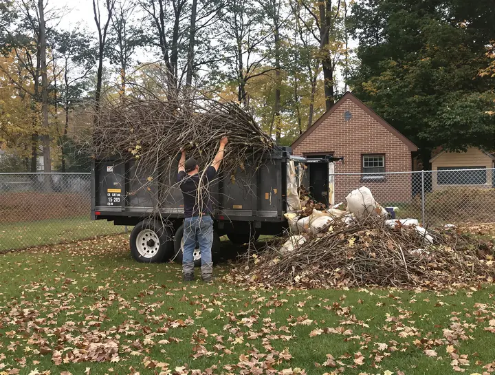 Branches and leaf bags into the dump trailer