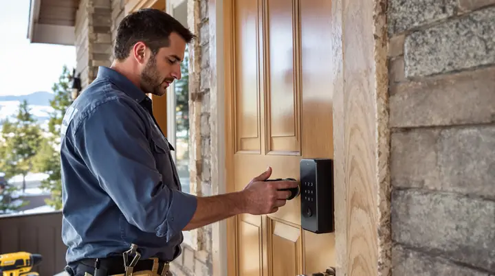 Smart deadbolt install in progress