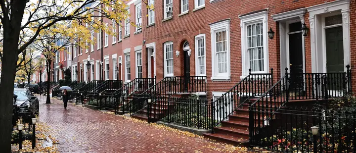 Brick rowhouses near our Beacon Hill office on a rainy fall day