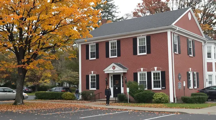 The firm's brick office in Cherry Hill in the fall