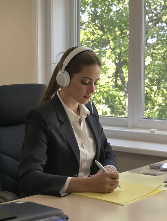 A paralegal taking notes during an intake call