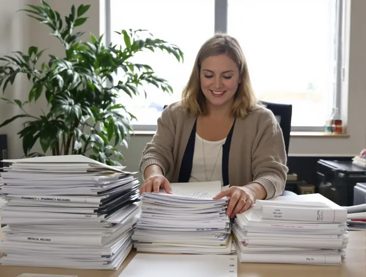 Sorting a client's medical and pharmacy records into folders