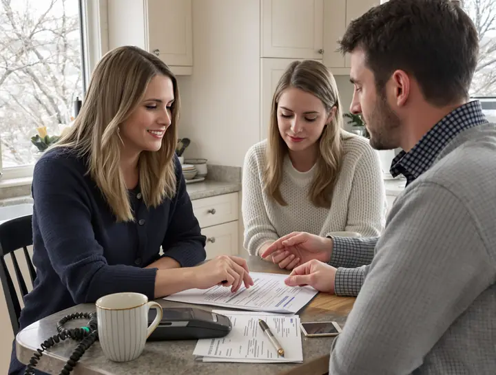 Going over a first time buyer worksheet at the kitchen table