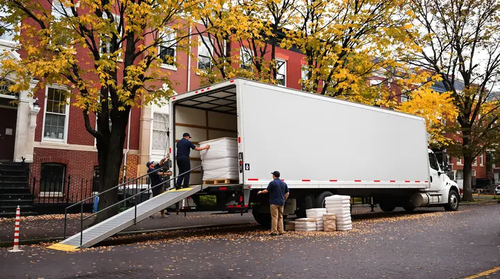 Gateway Line crew loading a trailer on a brick street in Soulard