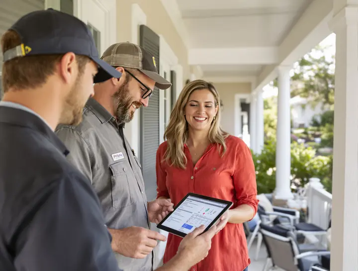 Going over the inspection report with homeowners