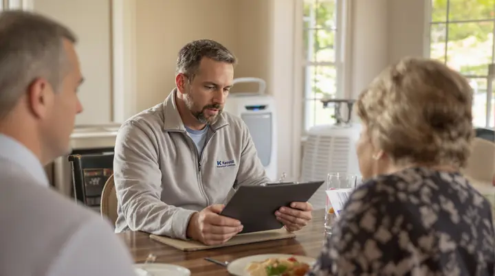 Project manager going over the plan with a couple at their kitchen table in Nashville