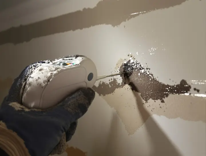 Moisture meter reading on wet drywall in Pearland