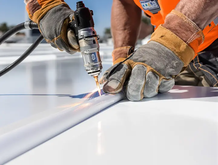 Close up of a TPO seam being heat welded