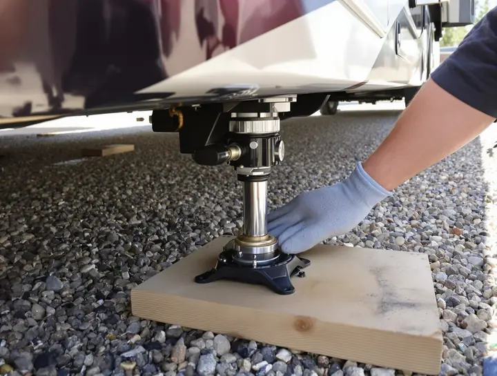 Wiping a hydraulic fluid leak off a leveling jack