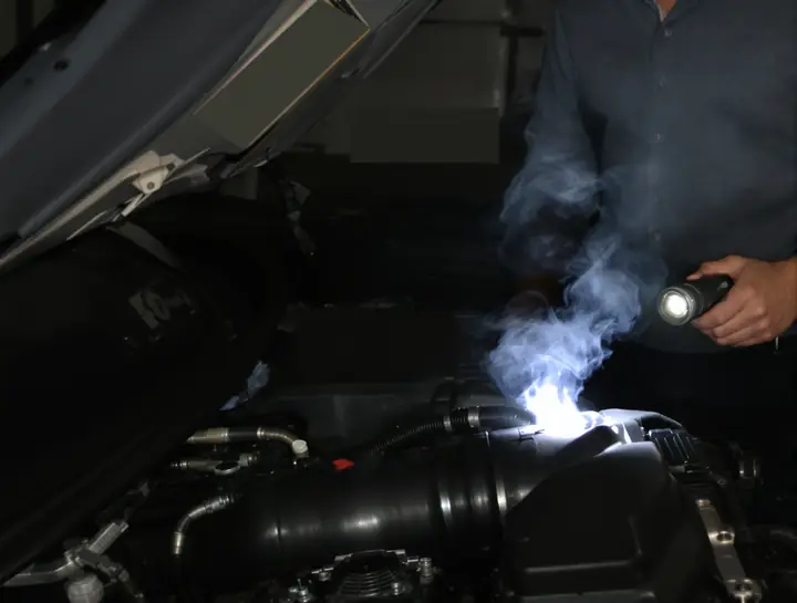 Smoke test showing a cracked EVAP hose