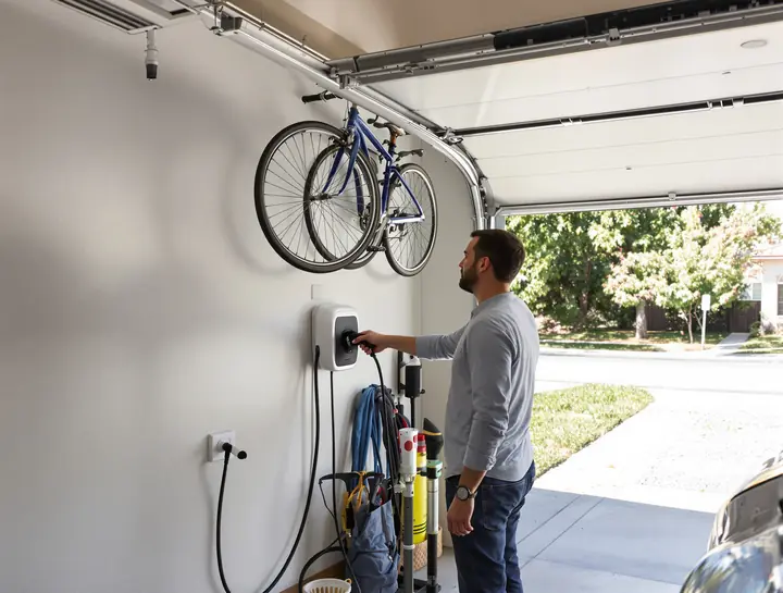 Homeowner plugging in at a new EV charger