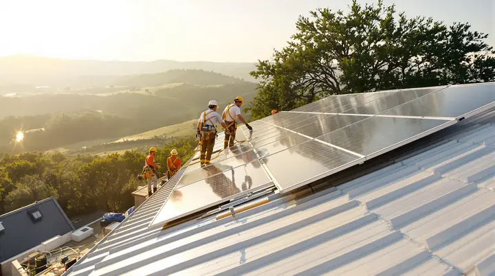 Crew installing solar on a standing seam roof in the Hill Country