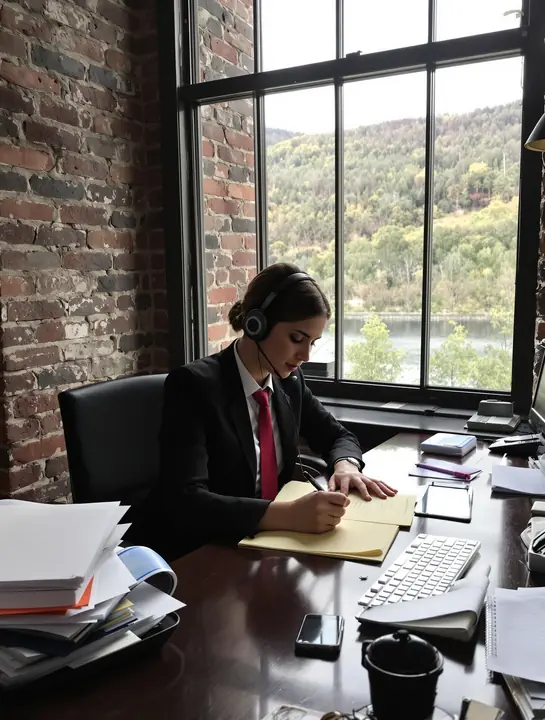 Our paralegal taking a call at her desk in the Charleston office