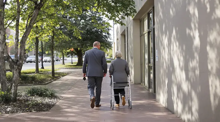 Walking with a client to her hearing downtown