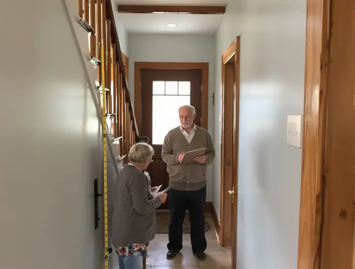 Measuring the bottom step during a free home visit in Whitehall