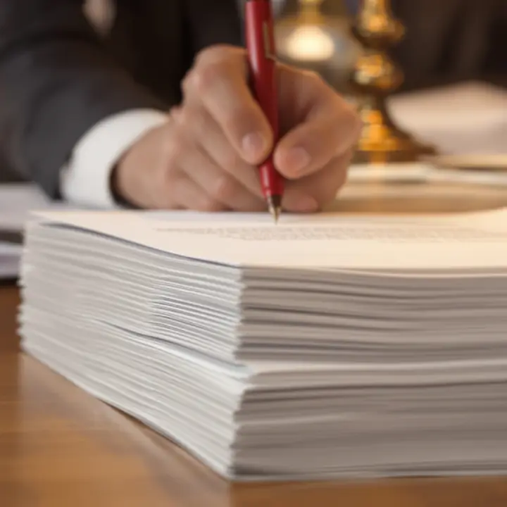 A lawyer marking up a contract with a red pen
