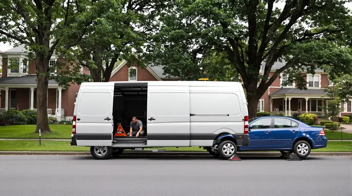Van at the curb in a Birmingham neighborhood