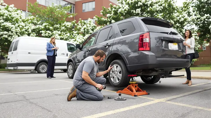 Changing a flat in an office parking lot