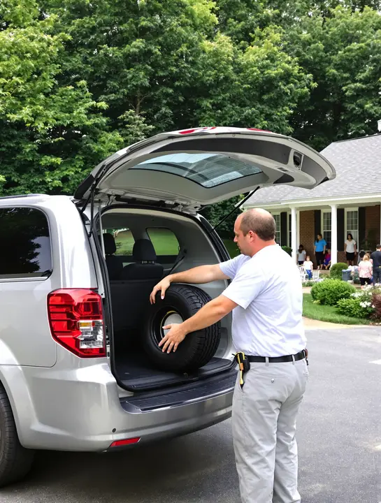 Pulling a donut spare out of a minivan