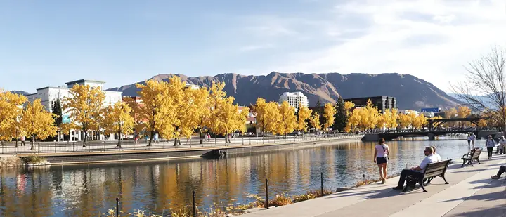 The Truckee River walk in downtown Reno in the fall