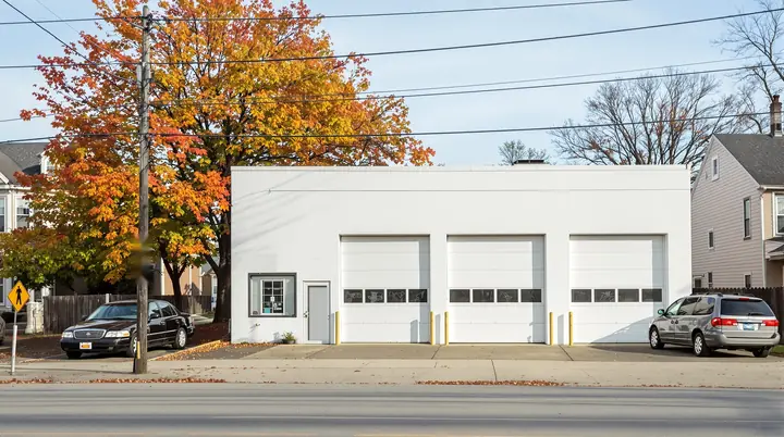 The two bay shop on the east side of Des Moines in the fall