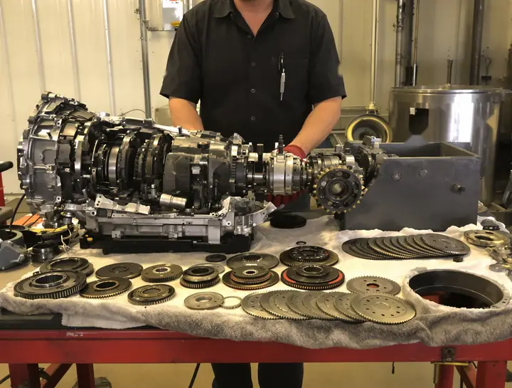 Transmission rebuild on the teardown bench