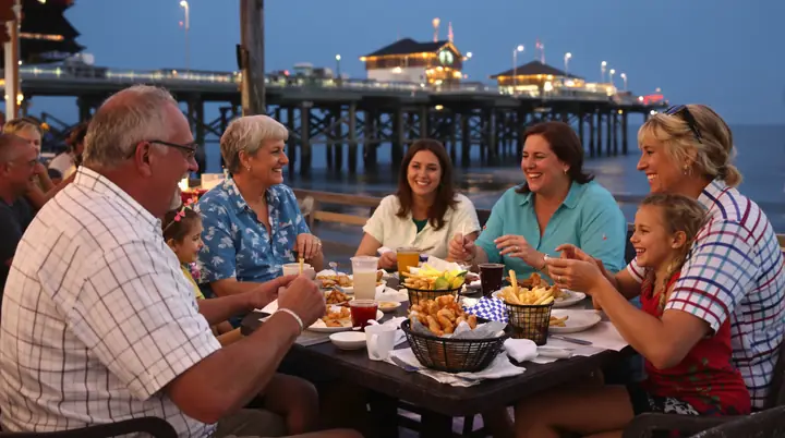A family dinner on the Galveston seawall the night before a cruise