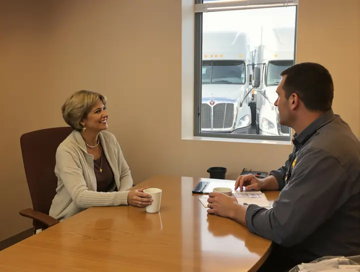A recruiter talking through a job with a driver at her desk