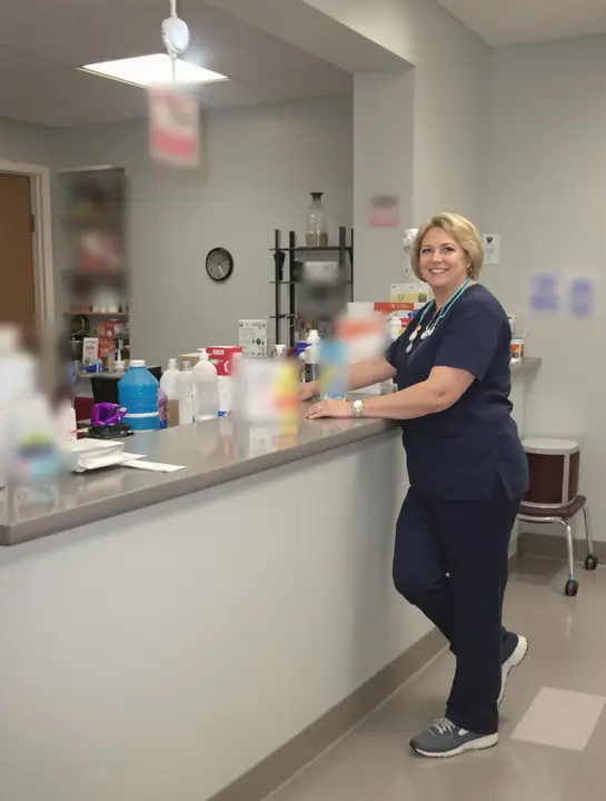 A nurse resting a tired leg at the end of a long shift